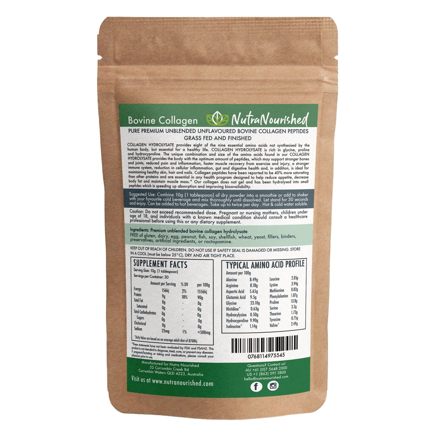 Nutra Nourished Collagen Powder 300g | Unflavoured Hydrolysed Collagen Peptides (Grass-Fed Bovine Protein)