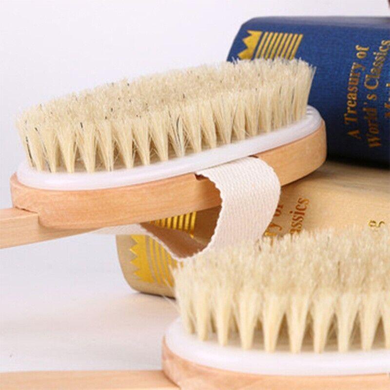 Long Handle Wooden Back Brush | Natural Bristle Body Brush for Exfoliation, Cleansing & Daily Skin Care