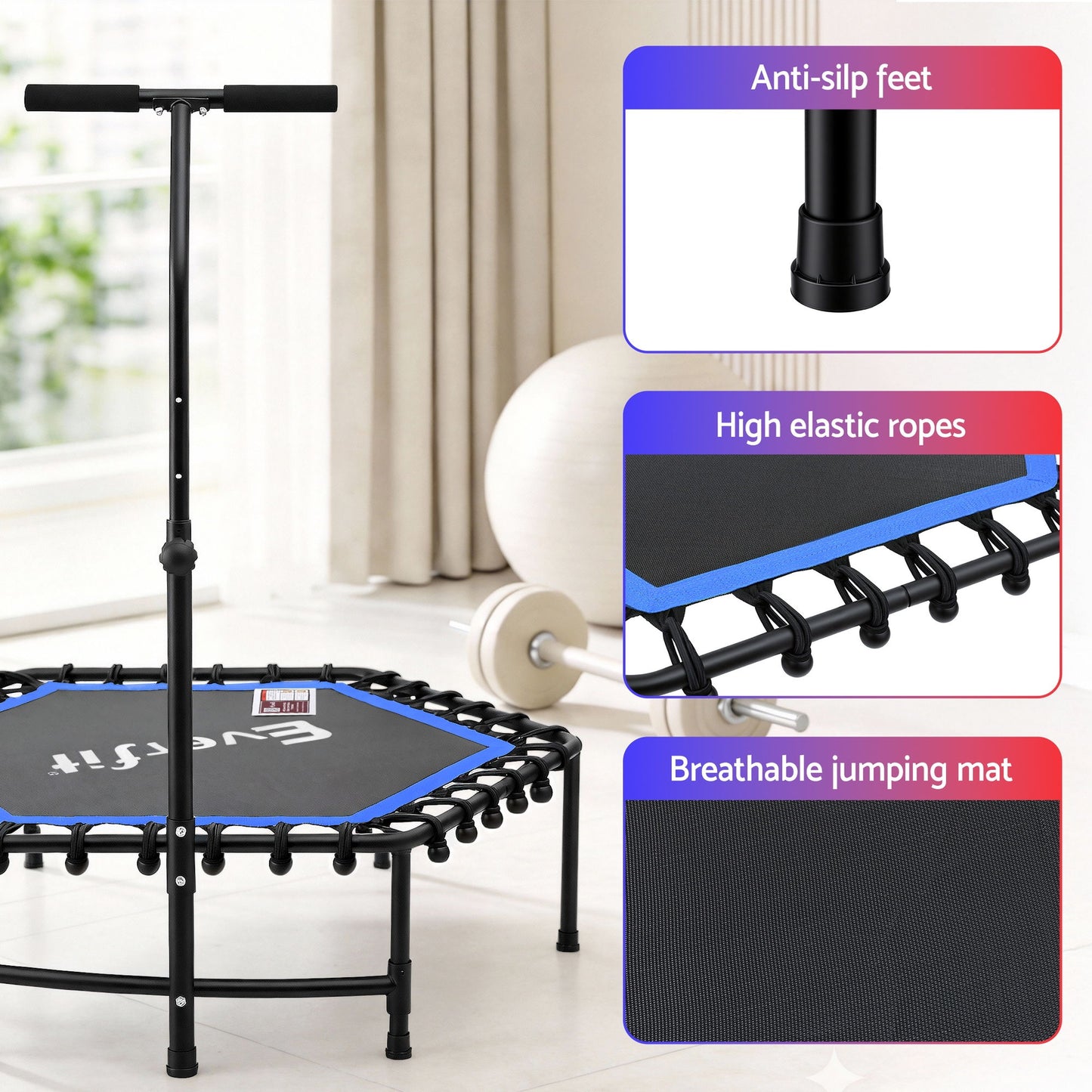 Lipoedema Rebounder Trampoline with Stability Handle -  48inch Blue
