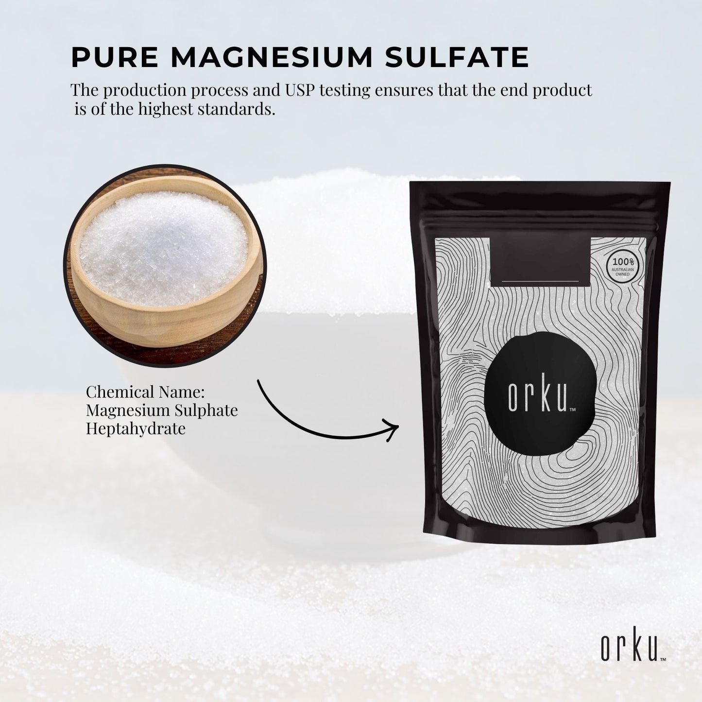 Orku Epsom Salt 2kg (USP Grade) | Magnesium Sulphate Bath Soak for Relaxation & Self-Care
