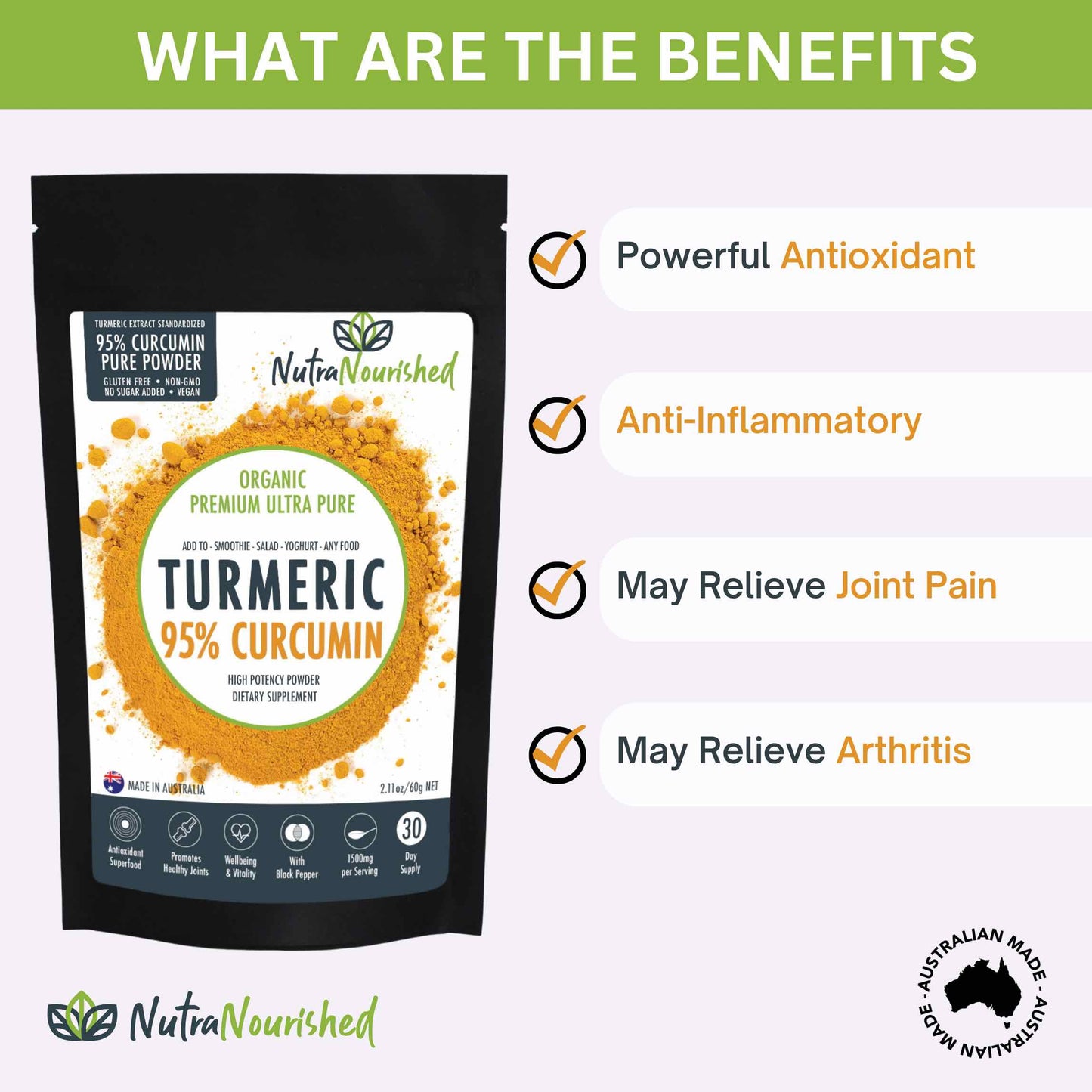 Nutra Nourished Curcumin Powder 95% (60g) | Turmeric Extract with Black Pepper for Daily Nutrition Support