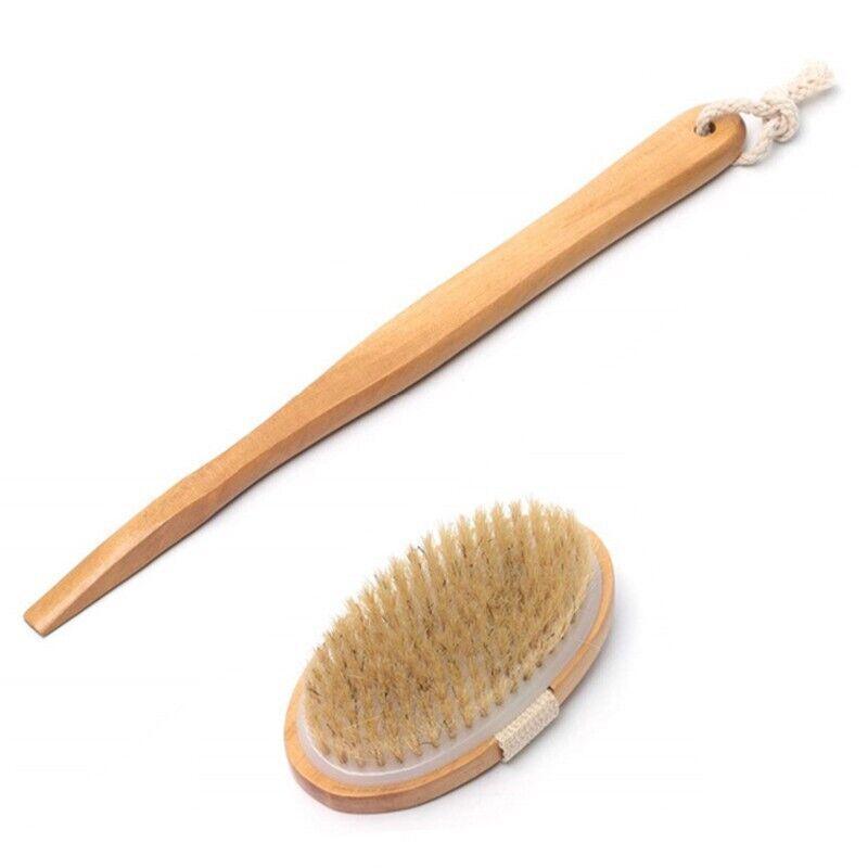 Long Handle Wooden Back Brush | Natural Bristle Body Brush for Exfoliation, Cleansing & Daily Skin Care