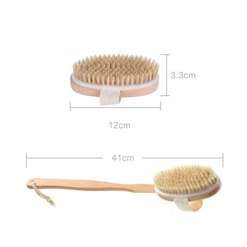 Long Handle Wooden Back Brush | Natural Bristle Body Brush for Exfoliation, Cleansing & Daily Skin Care