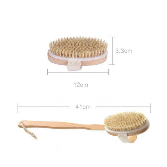 Long Handle Wooden Back Brush | Natural Bristle Body Brush for Exfoliation, Cleansing & Daily Skin Care